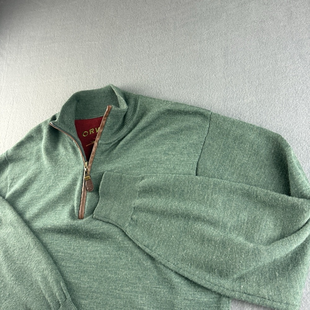 Orvis Sweater Men's M Green 100% Wool 1/4 Q Zip Mock Neck Pullover Jumper